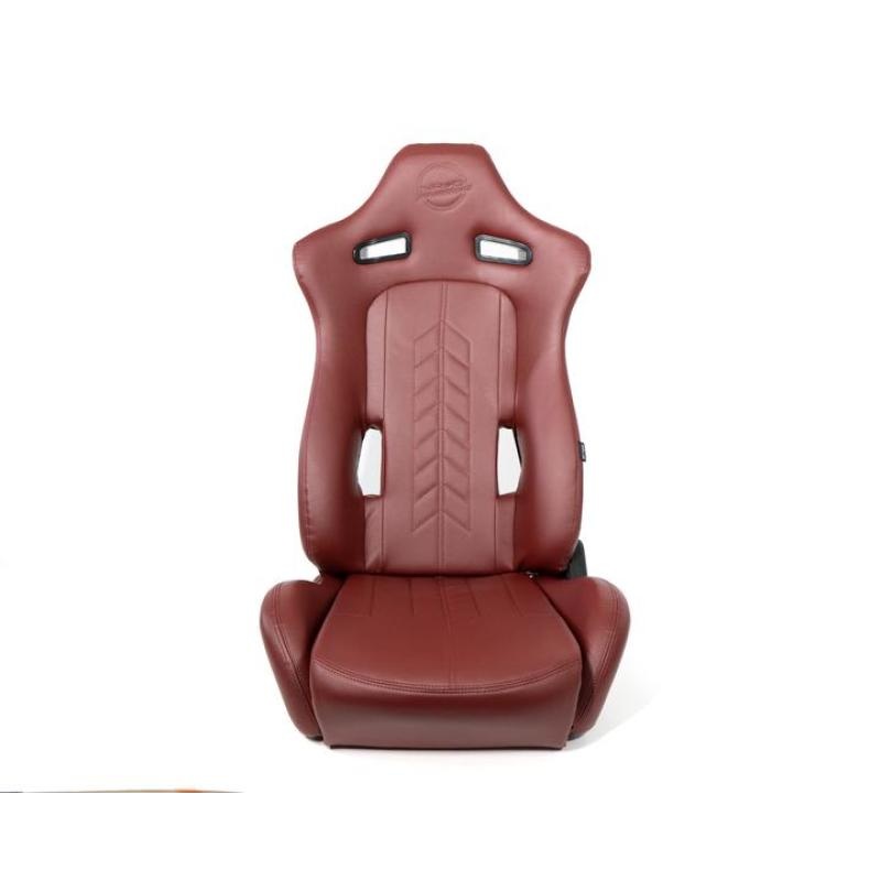 NRG Reclinable Sport Seats (Pair) The Arrow Maroon Vinyl w/ Pressed NRG logo w/ Maroon Stitch