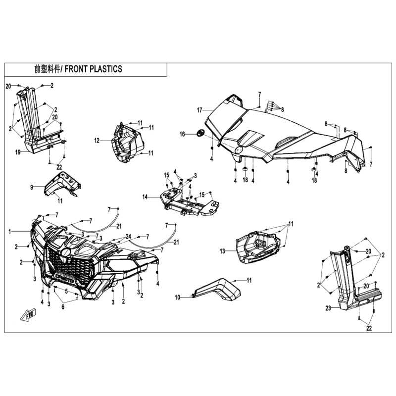 Front Panel Nebula Black by CF Moto