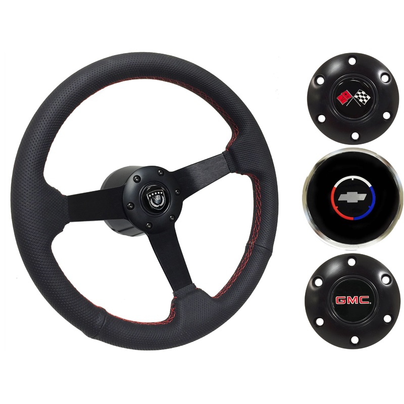 1974-94 Chevy Truck, GMC Steering Wheel Kit | Perforated Black Leather | ST3602RED