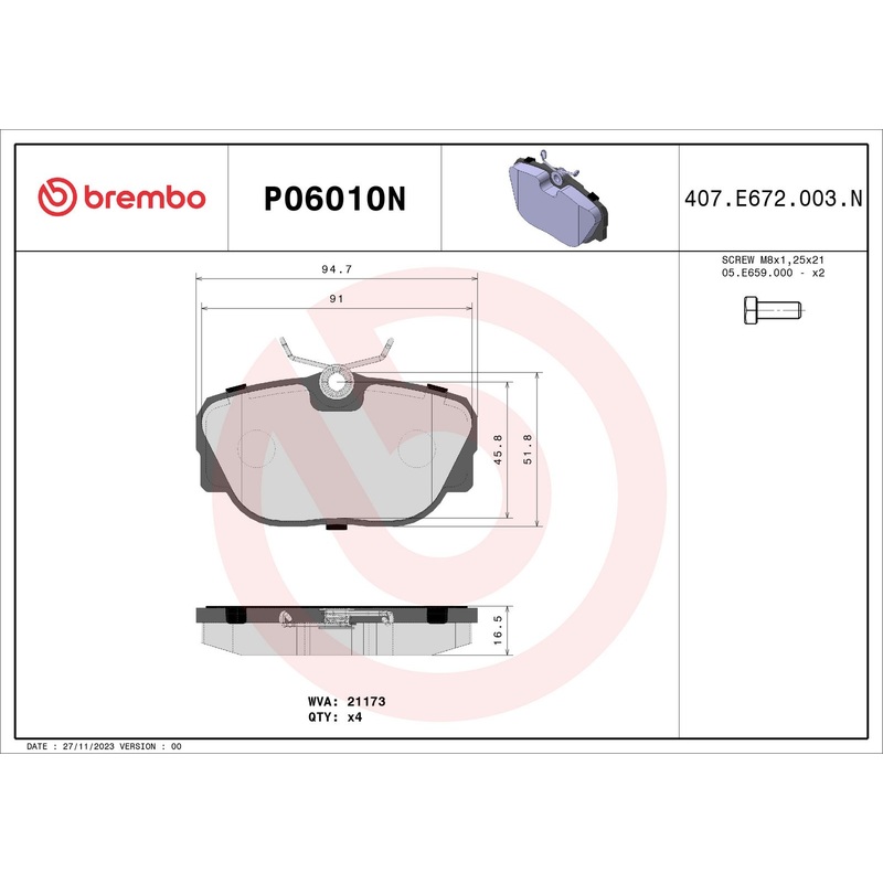 PRIME Ceramic Front Disc Brake Pad Set - P06010N