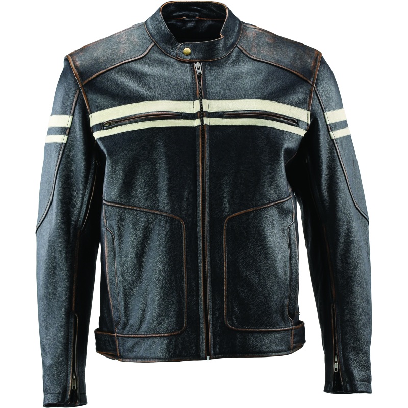 River Road Hoodlum Vintage Leather Jacket Black - XL