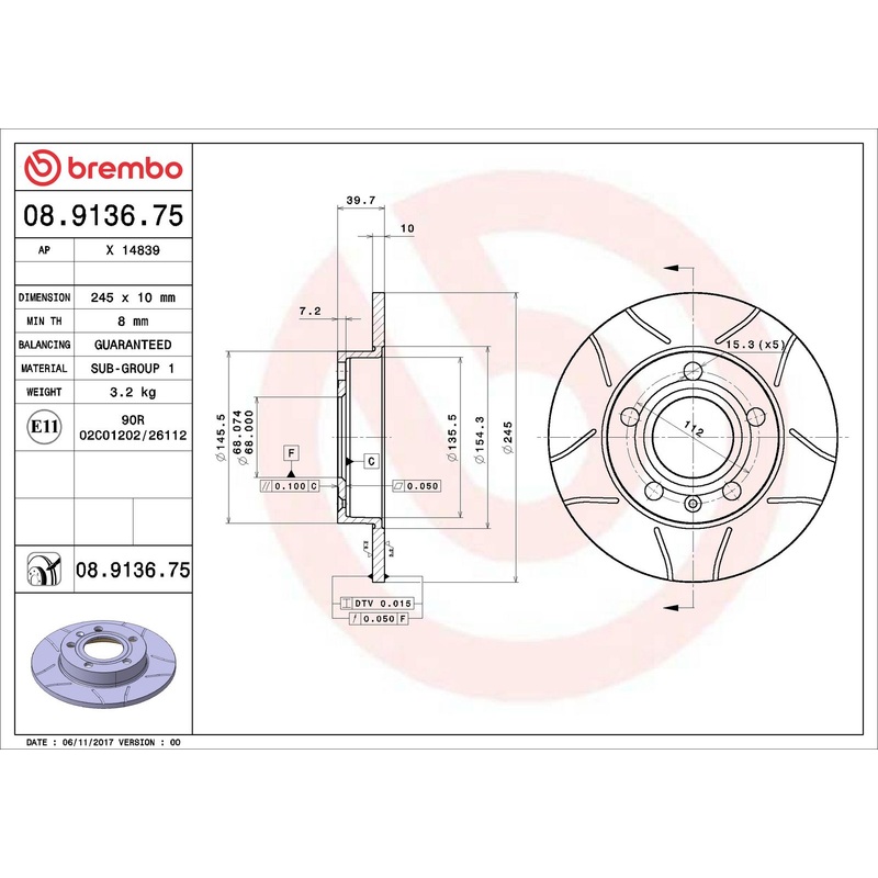 XTRA Max Slotted Rear Disc Brake Rotor - 08.9136.75