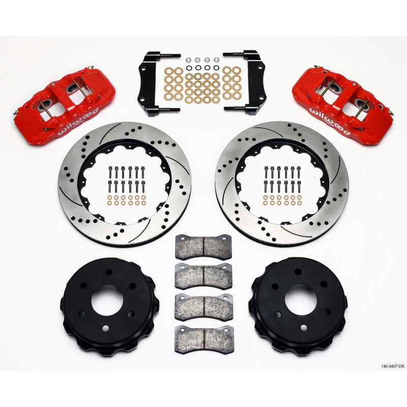 Wilwood AERO4 RearTruck Kit 14.25in Drill Red 1999-2010 GM 1500-SUV 1 Piston OE Caliper