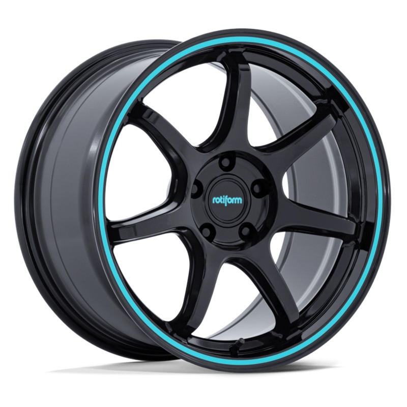 19x9.5 Rotiform RC208 BPU Gloss Black w/ Teal Stripe