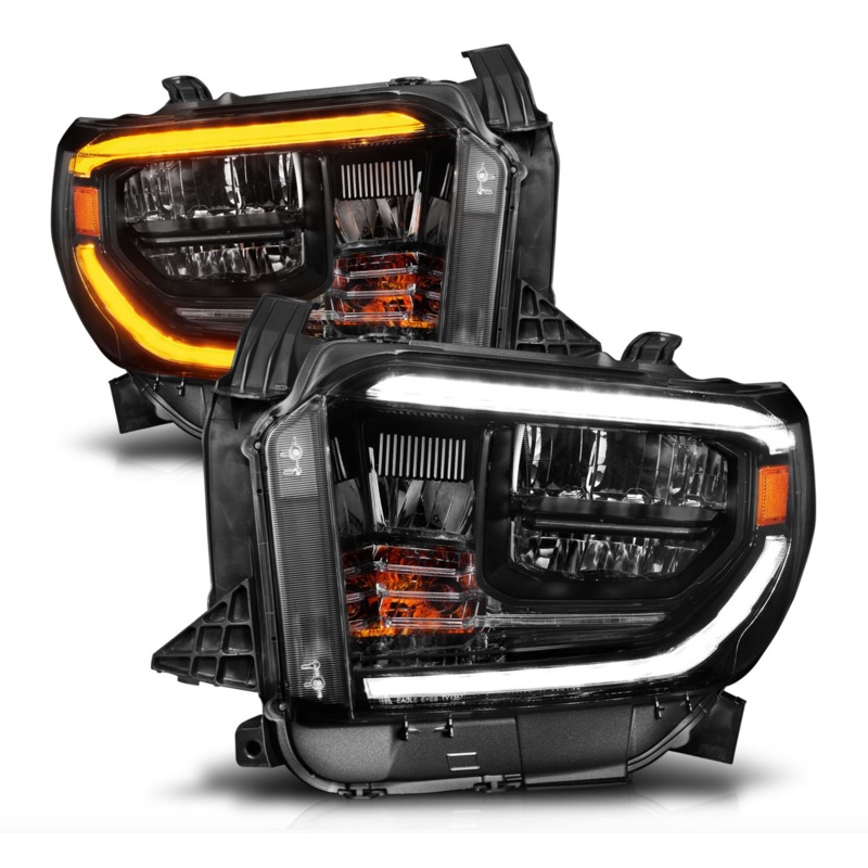 Anzo 2014-2021 Toyota Tundra LED Crystal Switchback Plank Style Headlights Black (LED High/Low Beam) (For OEM Halogen Model W/ LED DRL)