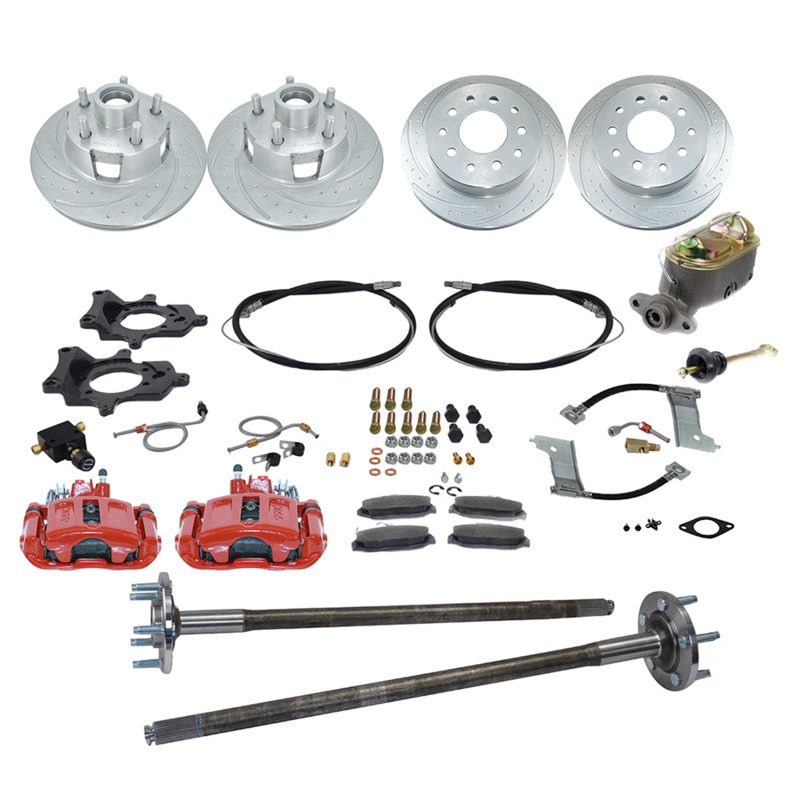 New Direct Fit 4 Wheel Drum to Disc Brake Conversion Kit W/DS Rotors (5 Lug). Red A112-93XR-DS