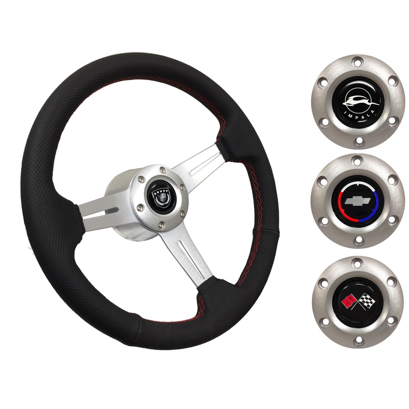 1969-85 Impala Steering Wheel Kit | Perforated Leather | ST3587BLK-RED