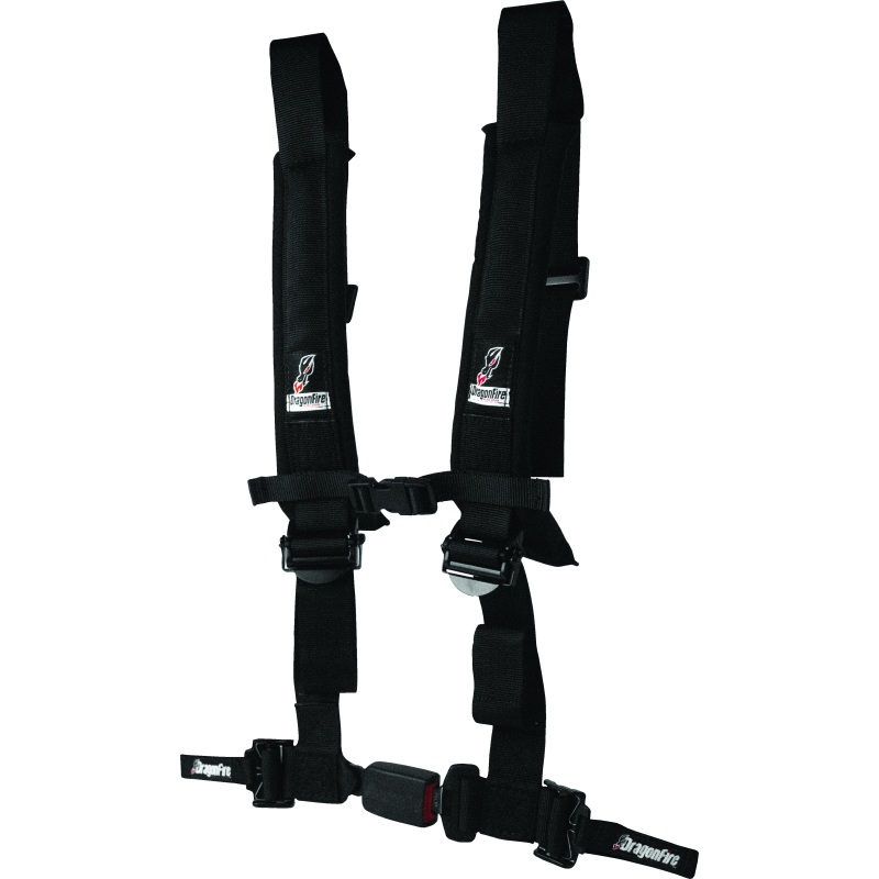 DragonFire Racing Harness H-Style- 4-Point- EZ-Adjust- 2in Buckle- Black
