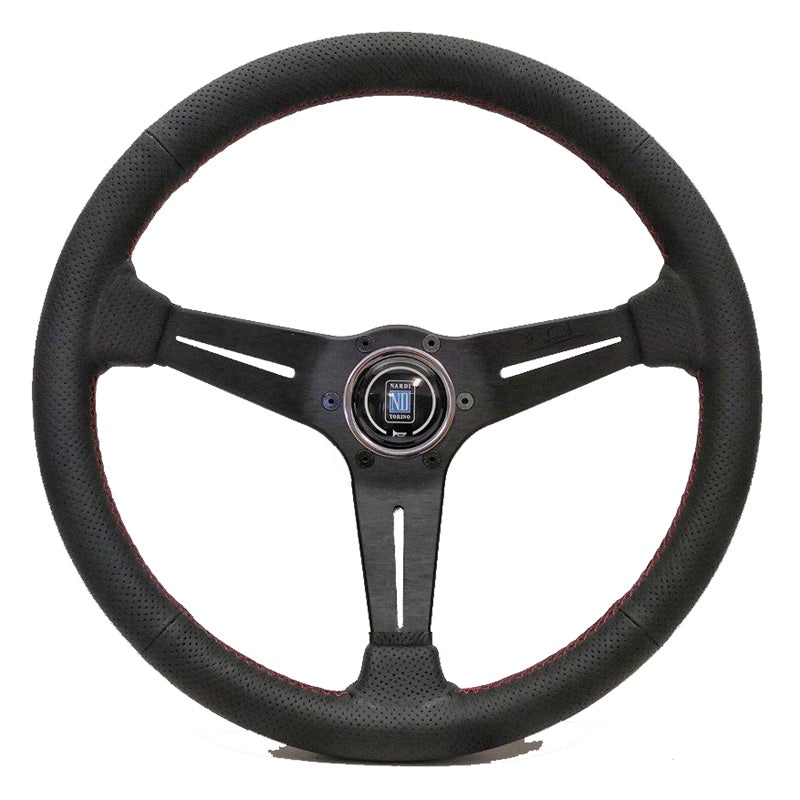 Nardi Deep Corn Sport Rally Steering Wheel - 350mm | Perforated Black w/ Red Stitching