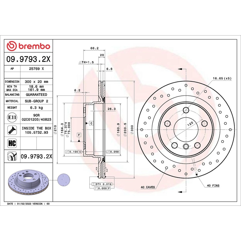 XTRA Drilled Rear Disc Brake Rotor - 09.9793.2X