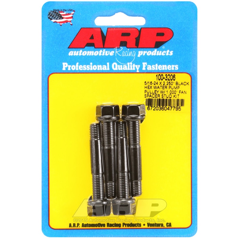ARP 5/16-24 X 2.250 Black Hex Water Pump Pulley w/ 1.000in Fan Spacer Stud Kit