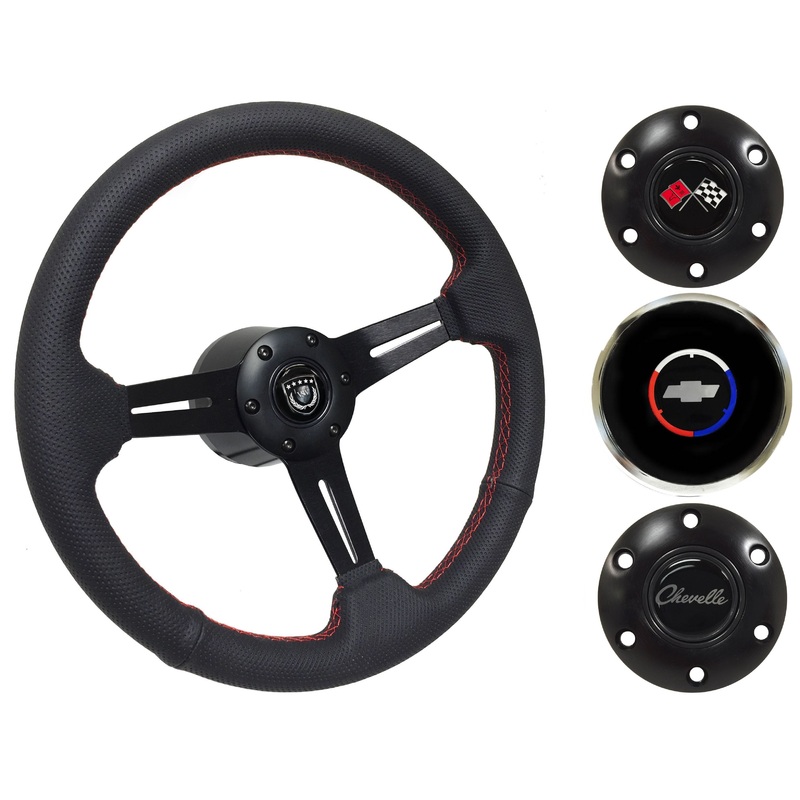 1969-77 Chevelle Steering Wheel Kit | Perforated Black Leather | ST3586RED