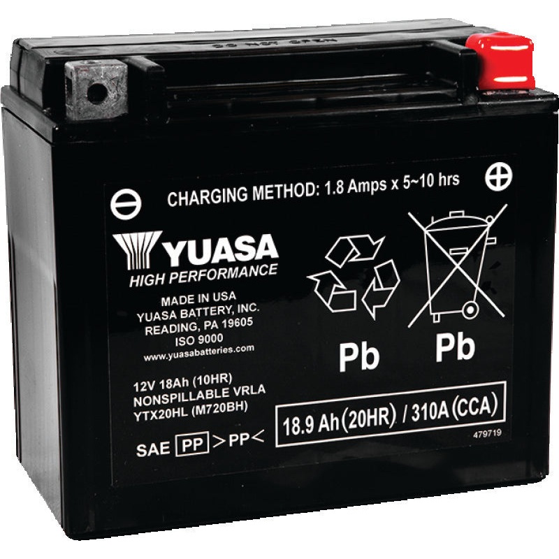 Yuasa YTX20HL Maintenance Free AGM 12-Volt Battery