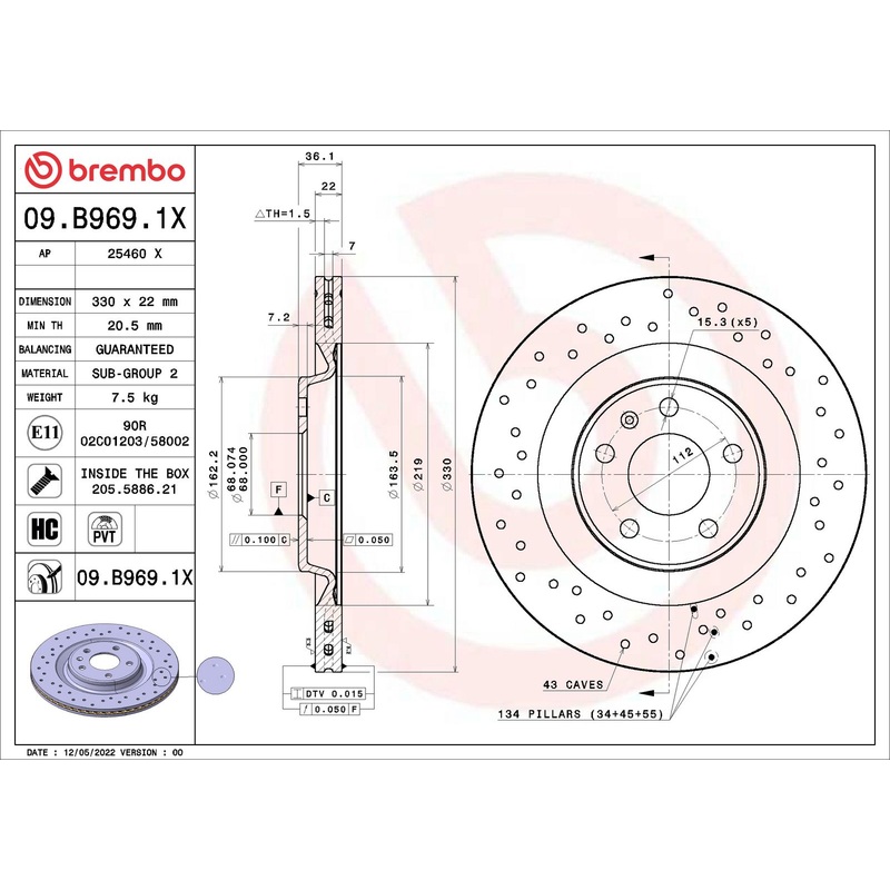 XTRA Drilled Rear Disc Brake Rotor - 09.B969.1X