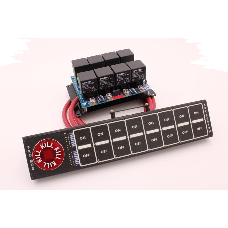 [GARAGE SALE] - Auto Rod Controls - 8 Switch Pro Mod System with Lighted Kill Button, Roll Bar Mount, Black Faceplate (8001RPM)