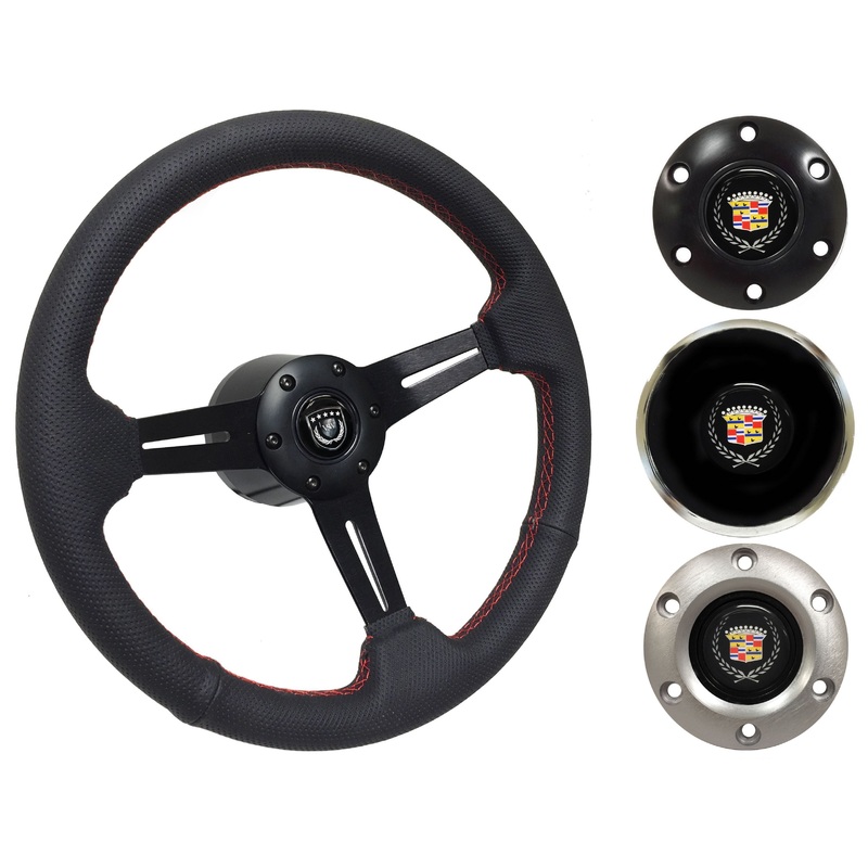 1969-89 Cadillac Telescopic Steering Wheel Kit | Perforated Black Leather | ST3586RED