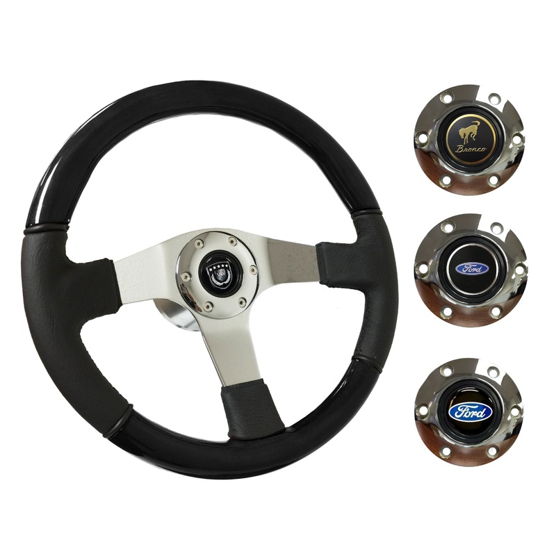 1975-77 Ford Bronco Steering Wheel Kit | Black Ash Wood - Leather | ST3019BK